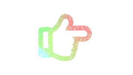 Icon hand point right is made up of LED square shapes. There are bright diodes and there are black dead diodes