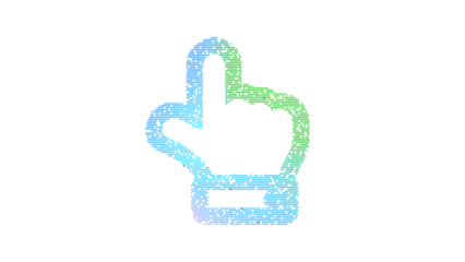 Icon hand point up is made up of LED square shapes. There are bright diodes and there are black dead diodes