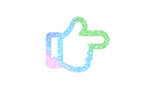 Icon hand point right is made up of LED square shapes. There are bright diodes and there are black dead diodes