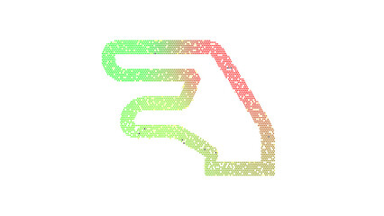 Icon hand lizard is made up of LED square shapes. There are bright diodes and there are black dead diodes