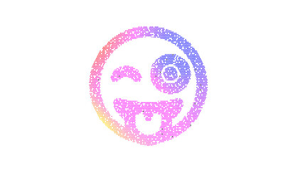 Icon grin tongue wink is made up of LED square shapes. There are bright diodes and there are black dead diodes