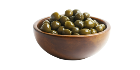 Bowl of Marinated Green Olives on Transparent Background