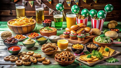 Fototapeta premium Delicious Game Day Snacks Featuring Raider-Themed Dishes and Drinks Perfect for Your Next Tailgate Party or Sports Gathering, Highlighting Team Spirit and Flavorful Ingredients