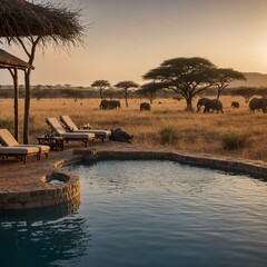 A luxury safari lodge with a private pool overlooking the savannah.