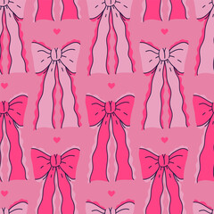 Seamless pattern with cute pink bows. Vector graphics.