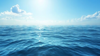 Obraz premium Vast sea surface with gentle rolling waves and sparkling blue waters under clear sunny sky, serene ocean background for coastal, nautical, marine, and nature-themed projects