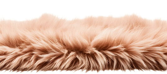 Fluffy, soft, peach fur close-up, side view. Fur background. A piece of beige fur. Fur carpet. Isolated on a transparent background.