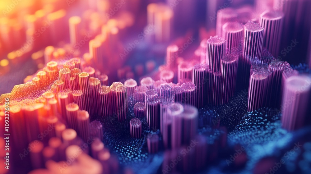 Poster the image is a colorful, abstract representation of a cityscape