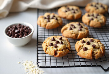 Delicious keto chocolate chip cookies cooling on a rack, perfect for a low-carb treat made at home
