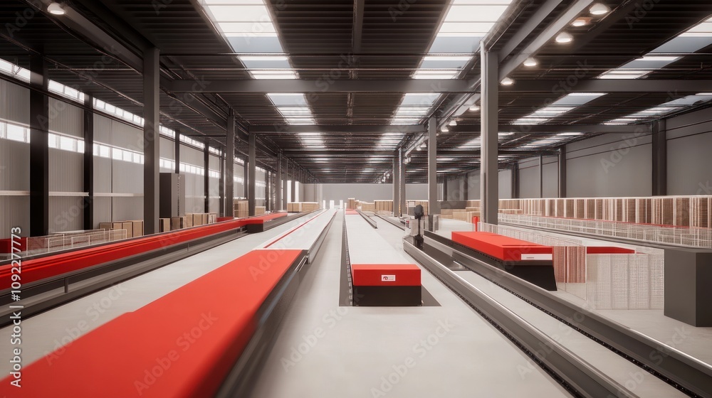 Poster modern automated warehouse conveyor system design