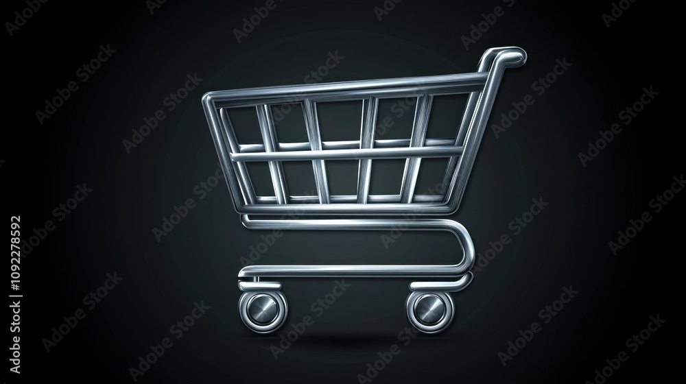 Poster chrome shopping cart icon on dark background