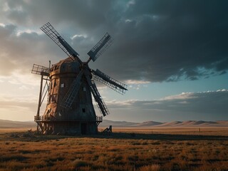 Naklejka premium windmill in the evening