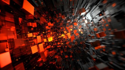 Obraz premium A black and red image of a room with many red cubes