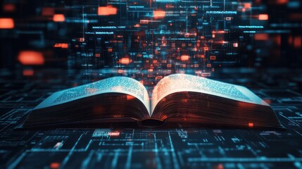 An open book with pages turning into digital data streams, representing the integration of technology and education in AI educational tools.