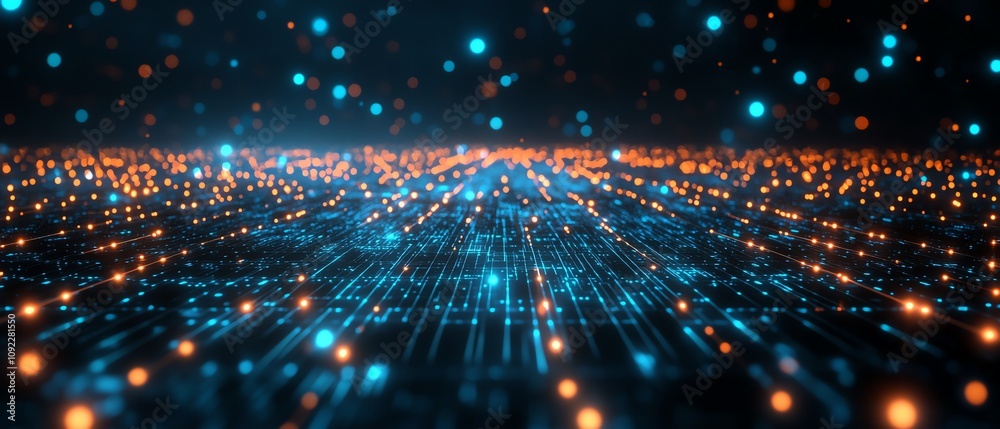 Poster social network connection concept with glowing user icons on a dark, futuristic technological backgr