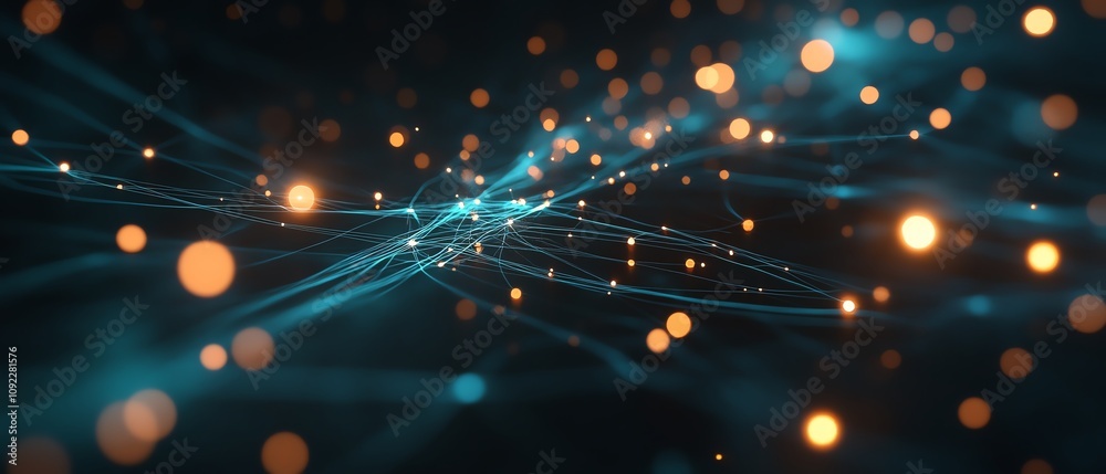 Poster social network connection concept with glowing user icons on a dark, futuristic technological backgr