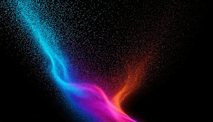 Abstract flowing fluid light particles purple and blue on black background in concept technology, science