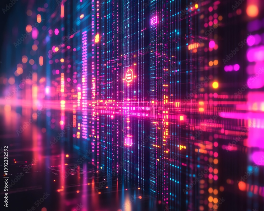 Poster 3d digital network connection with illuminated user icons floating against a dark, techinspired back