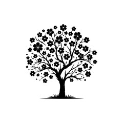 Obraz premium Cherry Blossom Tree Silhouette Vector Art