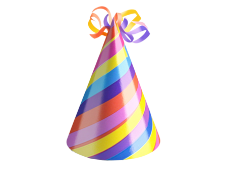 a colorful striped party hat