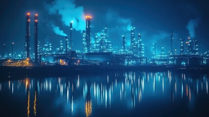 Naklejka premium A futuristic industrial scene at night harbour 