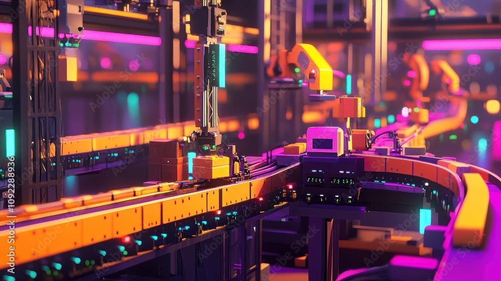 Poster Automated Assembly Line Futuristic Factory Production System