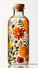 Glass Bottle with Floral and Citrus Design
