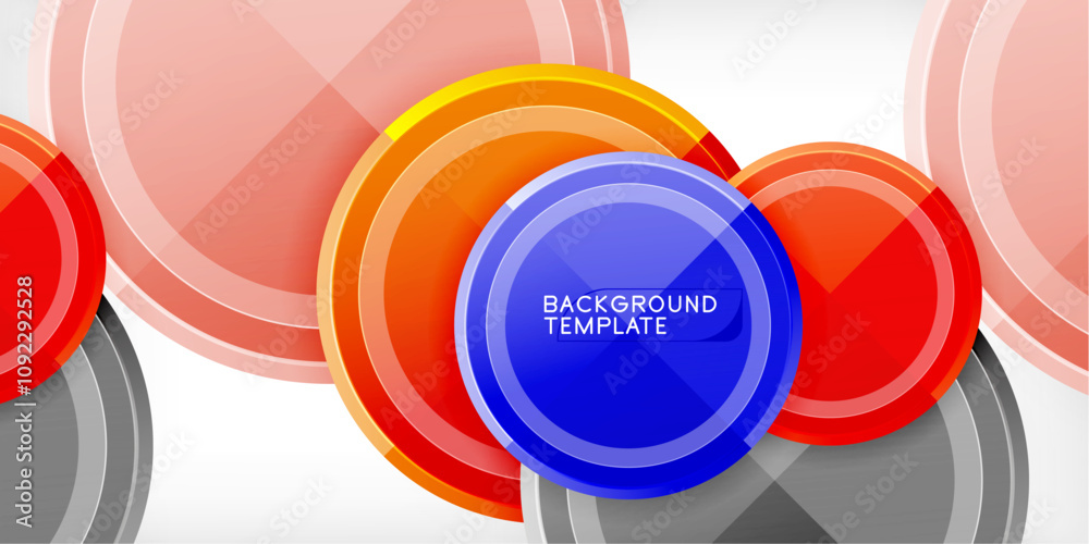 Poster abstract background - multicolored circles, trendy minimal geometric design, vector illustration