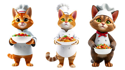 Chef cat holding food dish on transparent background