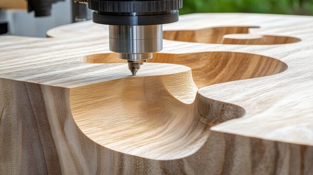 Modern CNC equipment cutting wooden blocks