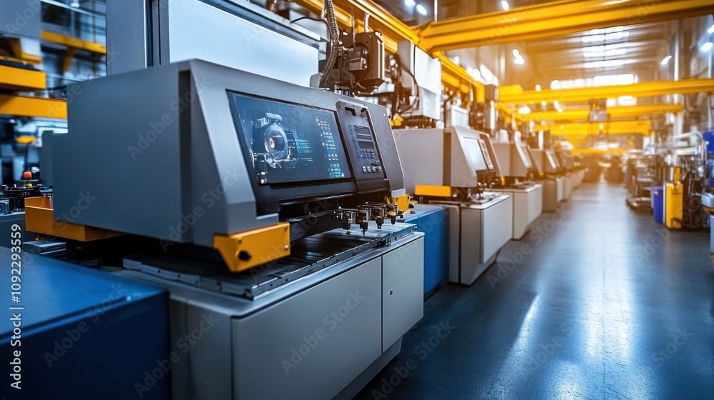Poster automated manufacturing machines in modern factory