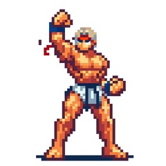 Obraz premium Pixelated Fighter Character Isolated on White Background