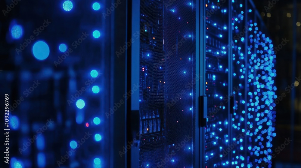 Aufkleber illuminated server racks blue lights data center