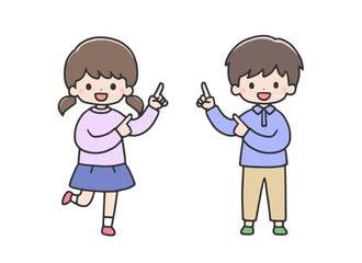 指差しポーズの男の子と女の子