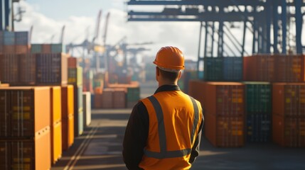 Worker overseeing cargo containers.