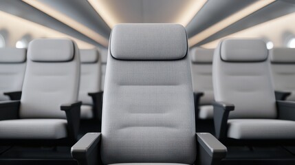 Obraz premium Empty airplane seats in a modern cabin.