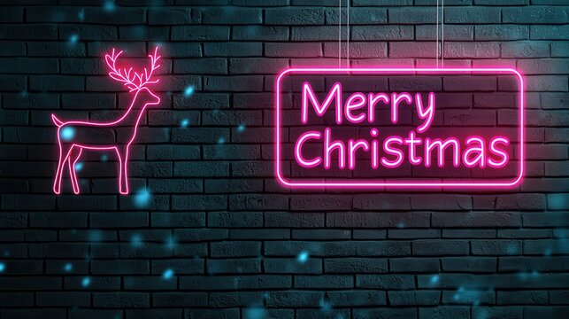 A brick wall with a deer and a sign that says Merry Christmas