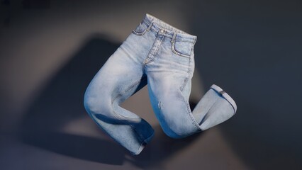 3D of a pair of blue jeans floating in the air