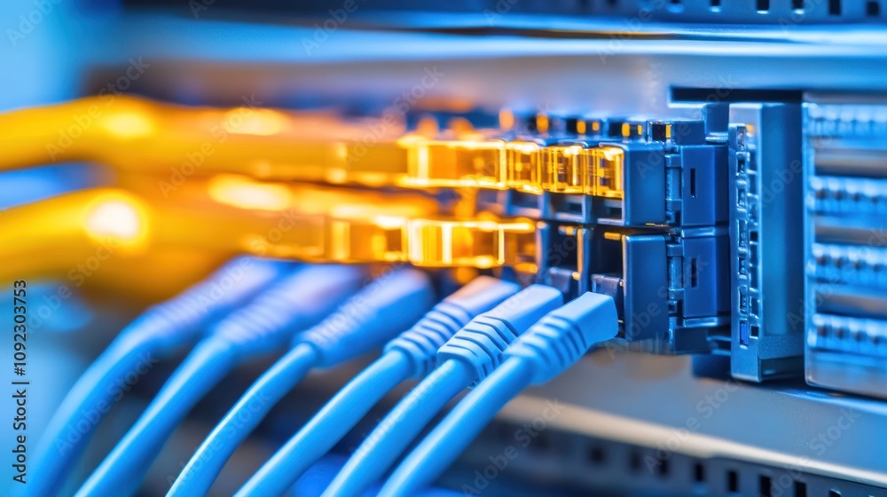 Poster network cables connected to a server rack