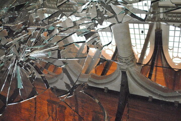 Broken glass in church, lost hope, lost faith