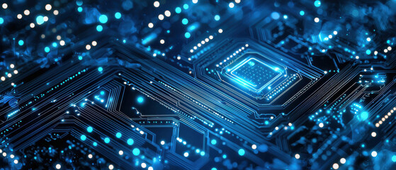 Fototapeta premium Futuristic isometric AI chip and CPU processor design with glowing circuits