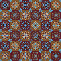 Decorative flowers blue and brown color seamless pattern, seamless pattern.