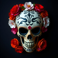 Obraz premium Mexican katrina skull mask decorated with flowers typical of the Dia de los muertos Mexican religious tradition Halloween