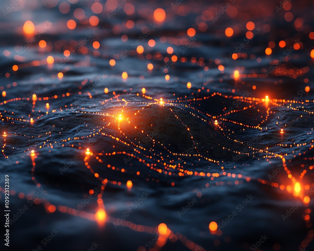 Poster social media network connection concept with glowing digital user icons and data flow on a dark tech