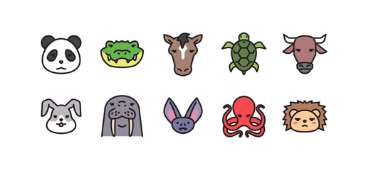 Set of animal icons. Colorful animal icon pack contains icons such as panda, crocodile, horse, turtle, rabbit, walrus, etc.  d © Utha Design