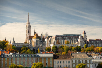 Budapest landscape. Wide angle photo with Budapest castle, Matthias Church and other landmarks of...