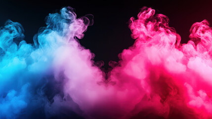 Fototapeta premium Vibrant pink and blue smoke swirls against dark background