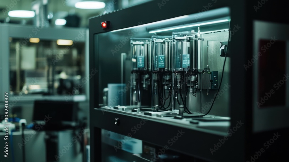Poster industrial automated dispensing system in a factory setting