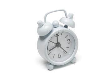 white retro alarm clock isolated on white background.
