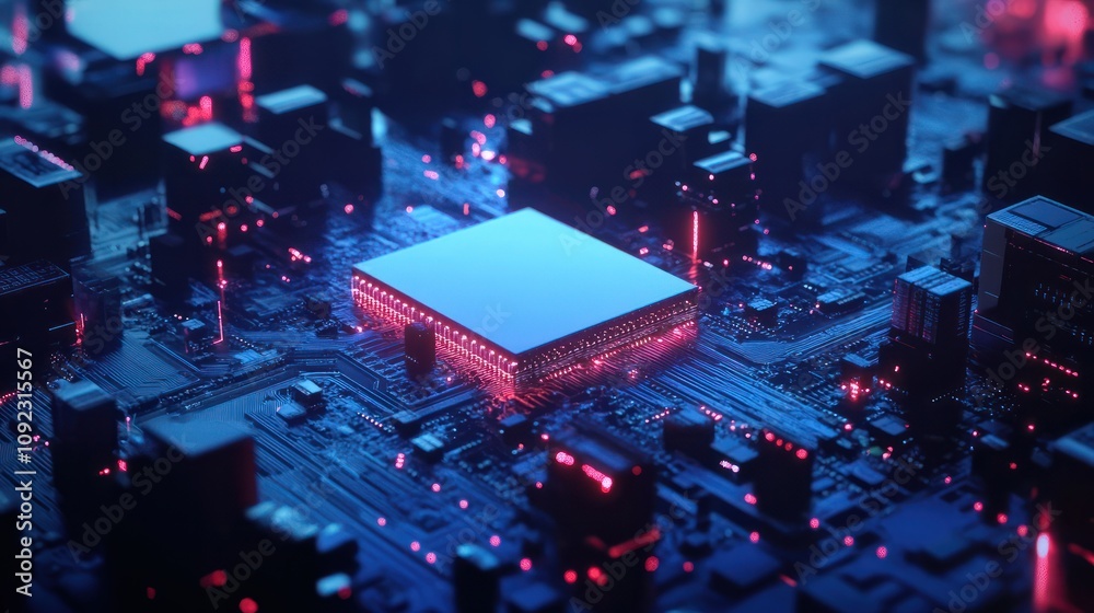 Poster cpu is receiving and processing data on blue circuit board